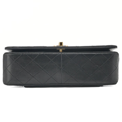 CHANEL Lambskin Lambskin Matelasse Full Flap Turn Lock Chain Shoulder Black Gold-Tone Hardware, Pre-Owned