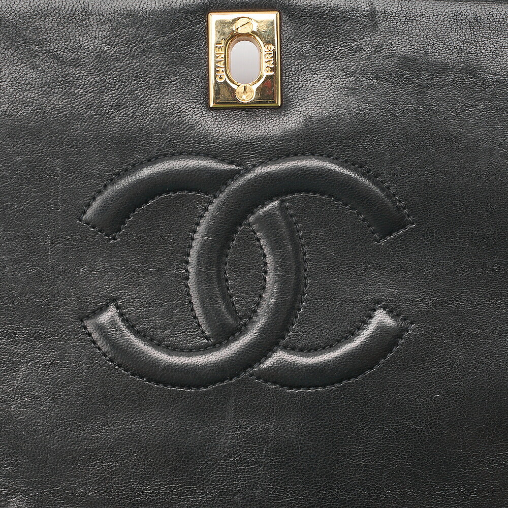 CHANEL Lambskin Lambskin Matelasse Full Flap Turn Lock Chain Shoulder Black Gold-Tone Hardware, Pre-Owned