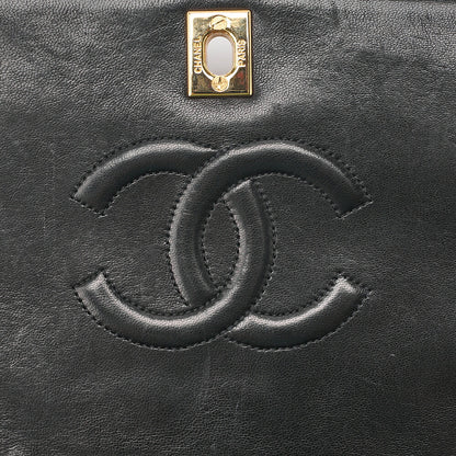 CHANEL Lambskin Lambskin Matelasse Full Flap Turn Lock Chain Shoulder Black Gold-Tone Hardware, Pre-Owned