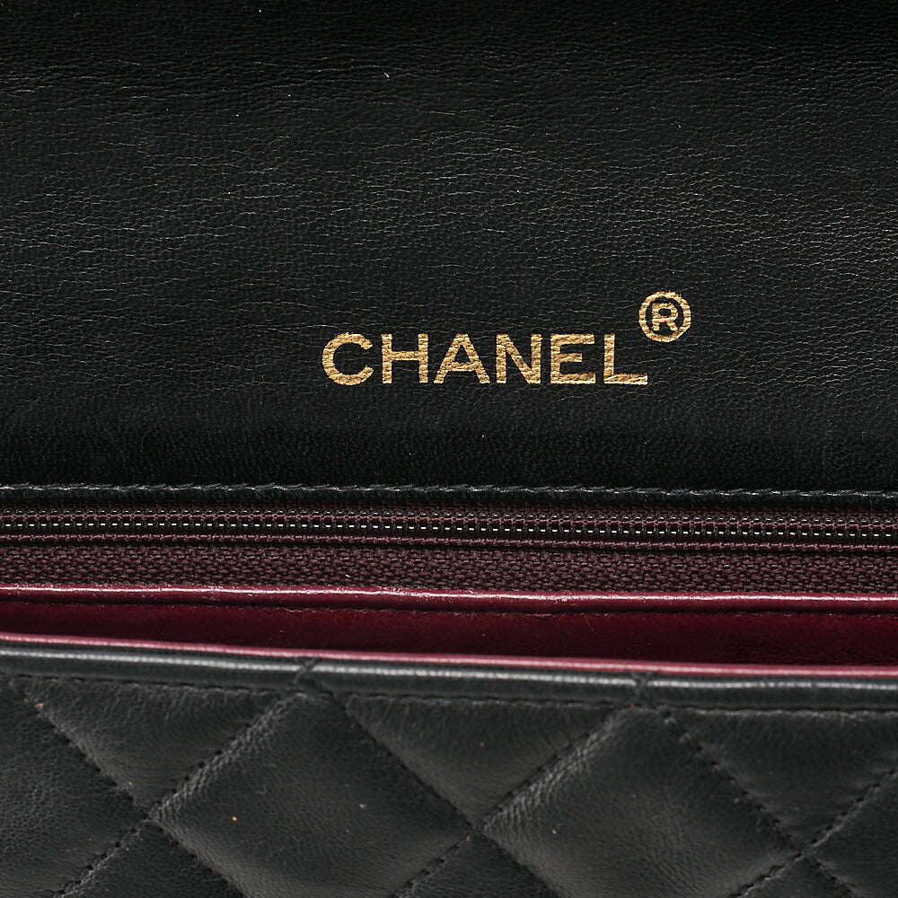 CHANEL Lambskin Lambskin Matelasse Full Flap Turn Lock Chain Shoulder Black Gold-Tone Hardware, Pre-Owned
