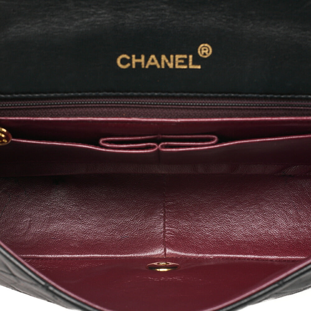 CHANEL Lambskin Lambskin Matelasse Full Flap Turn Lock Chain Shoulder Black Gold-Tone Hardware, Pre-Owned