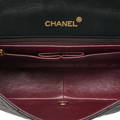 CHANEL Lambskin Lambskin Matelasse Full Flap Turn Lock Chain Shoulder Black Gold-Tone Hardware, Pre-Owned