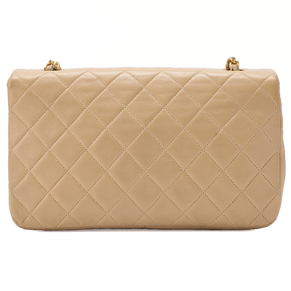 CHANEL Lambskin Lambskin Matelasse Full Flap Turn Lock Chain Shoulder Beige Gold-Tone Hardware, Pre-Owned