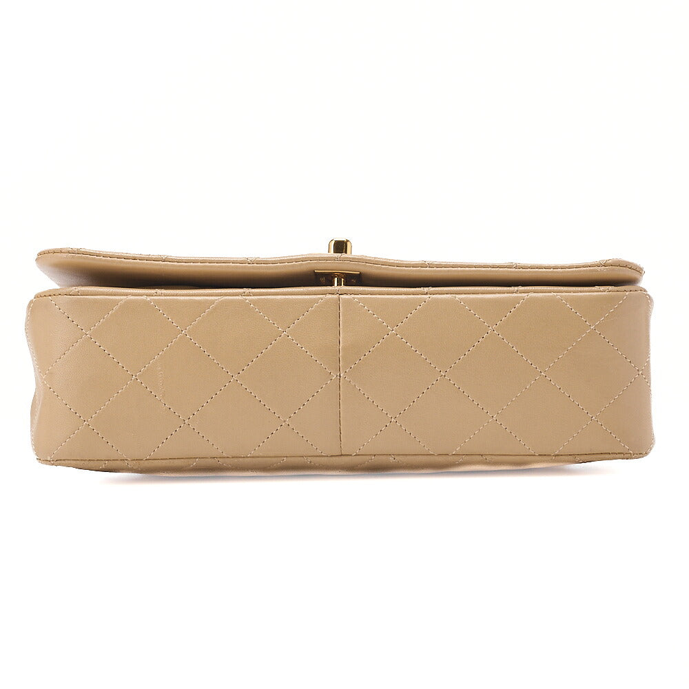 CHANEL Lambskin Lambskin Matelasse Full Flap Turn Lock Chain Shoulder Beige Gold-Tone Hardware, Pre-Owned