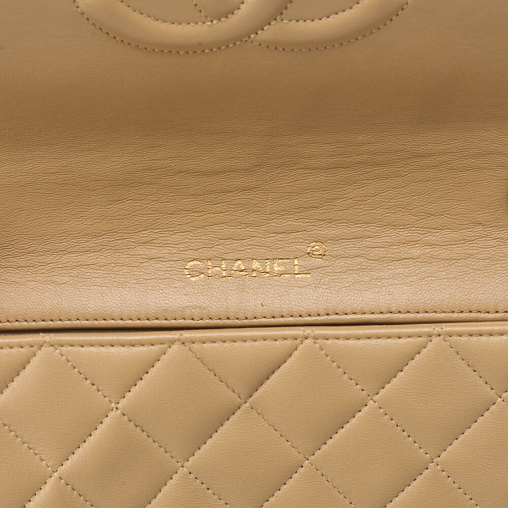 CHANEL Lambskin Lambskin Matelasse Full Flap Turn Lock Chain Shoulder Beige Gold-Tone Hardware, Pre-Owned