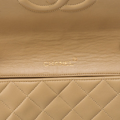 CHANEL Lambskin Lambskin Matelasse Full Flap Turn Lock Chain Shoulder Beige Gold-Tone Hardware, Pre-Owned