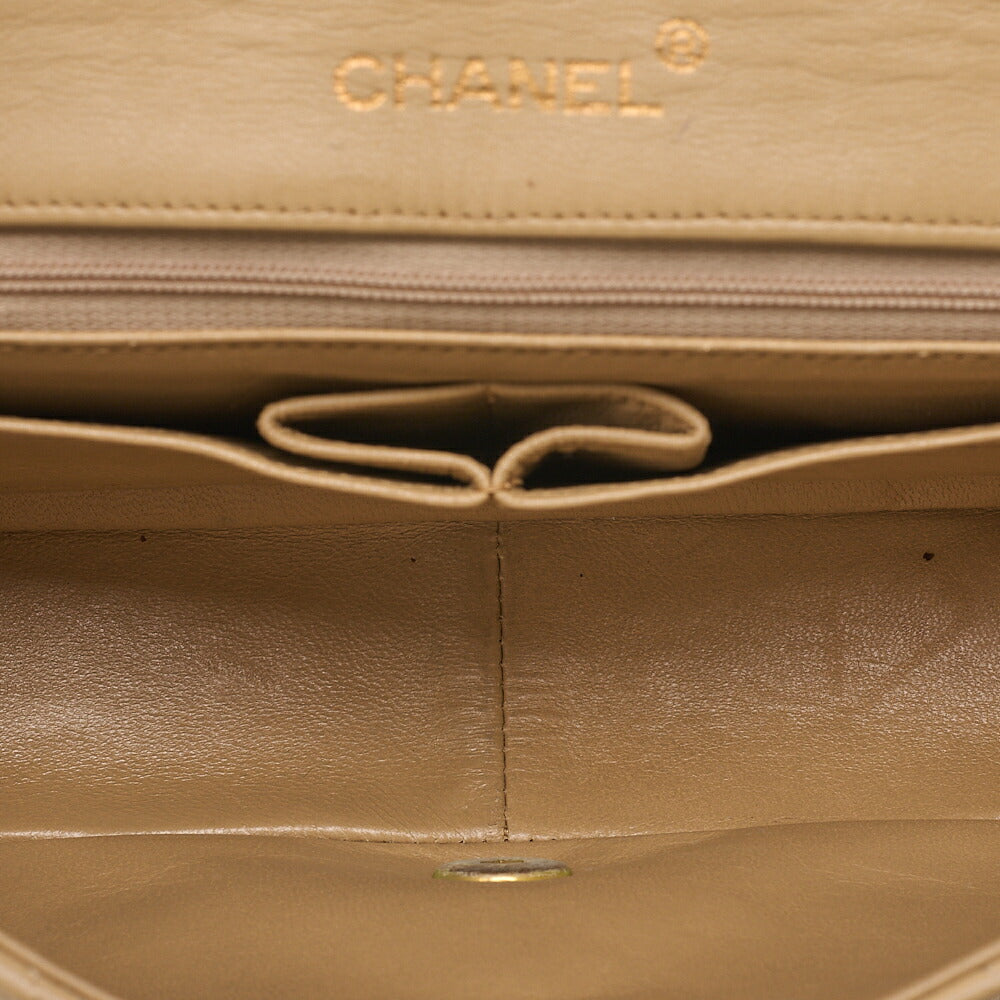 CHANEL Lambskin Lambskin Matelasse Full Flap Turn Lock Chain Shoulder Beige Gold-Tone Hardware, Pre-Owned