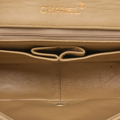 CHANEL Lambskin Lambskin Matelasse Full Flap Turn Lock Chain Shoulder Beige Gold-Tone Hardware, Pre-Owned