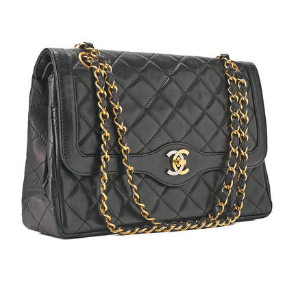 CHANEL Lambskin Matelasse 26cm Paris Limited Double Flap Shoulder Bag Black Gold-Tone Hardware, Pre-Owned