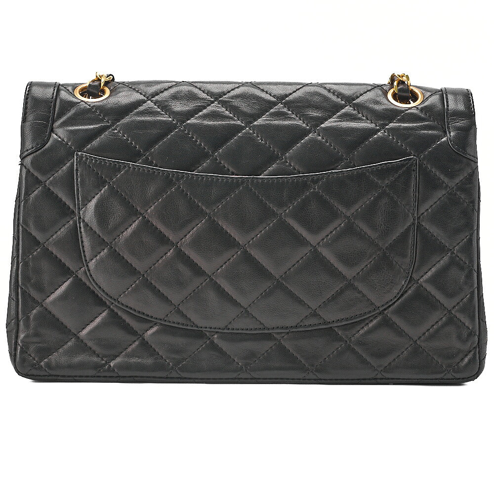 CHANEL Lambskin Matelasse 26cm Paris Limited Double Flap Shoulder Bag Black Gold-Tone Hardware, Pre-Owned
