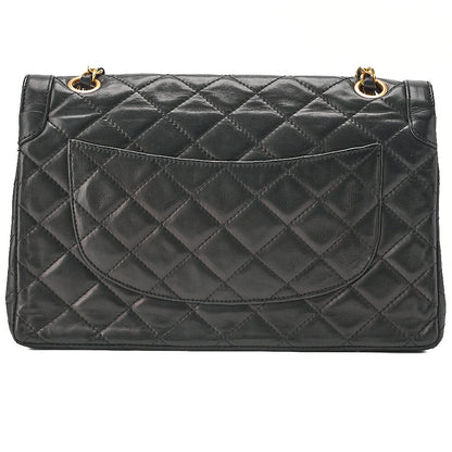 CHANEL Lambskin Matelasse 26cm Paris Limited Double Flap Shoulder Bag Black Gold-Tone Hardware, Pre-Owned