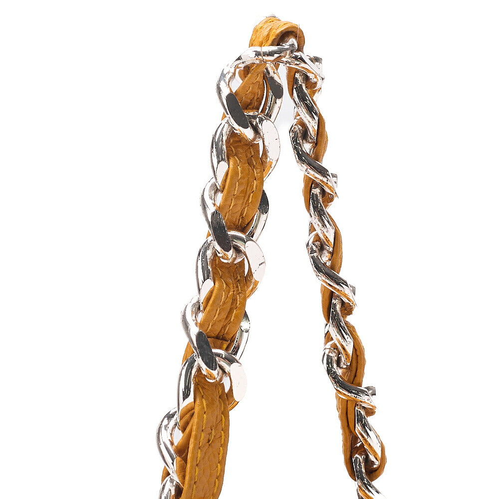 CHANEL Chanel Caviar Skin Drawstring Matelasse Chain Backpack with Plate Charm Yellow Silver-Tone Hardware, Pre-Owned