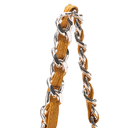 CHANEL Chanel Caviar Skin Drawstring Matelasse Chain Backpack with Plate Charm Yellow Silver-Tone Hardware, Pre-Owned
