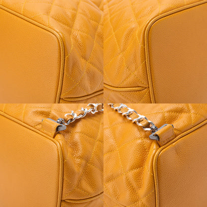 CHANEL Chanel Caviar Skin Drawstring Matelasse Chain Backpack with Plate Charm Yellow Silver-Tone Hardware, Pre-Owned