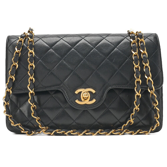 CHANEL Chain Shoulder Bag Matelasse Double Flap 22cm Lambskin Black Gold-Tone Hardware, Pre-Owned