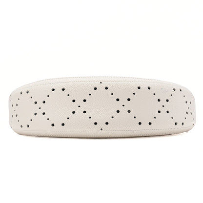 CHANEL Caviar Skin Coco Mark Punching Round Type Chain Shoulder White Silver-Tone Hardware, Pre-Owned