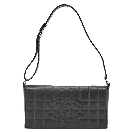 CHANEL One-Shoulder Bag Choco Bar Coco Mark Lambskin Black Gold-Tone Hardware, Pre-Owned