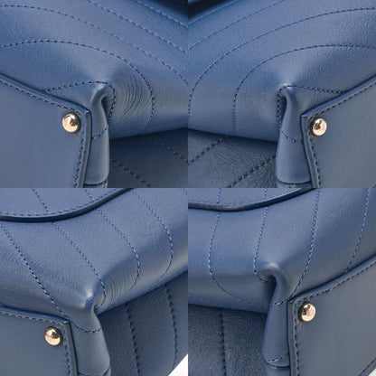 CHANEL Calfskin V-Stitch Turn Lock 2-Way Chain Shoulder Navy Gold-Tone Hardware, Pre-Owned