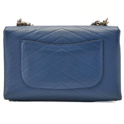CHANEL Calfskin V-Stitch Turn Lock 2-Way Chain Shoulder Navy Gold-Tone Hardware, Pre-Owned