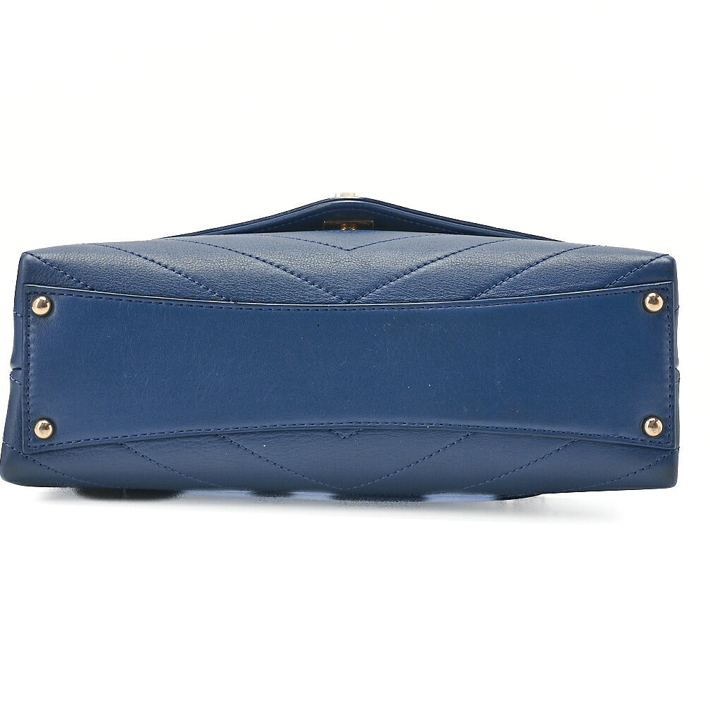CHANEL Calfskin V-Stitch Turn Lock 2-Way Chain Shoulder Navy Gold-Tone Hardware, Pre-Owned
