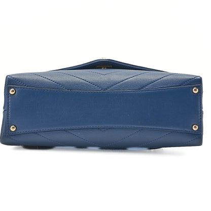 CHANEL Calfskin V-Stitch Turn Lock 2-Way Chain Shoulder Navy Gold-Tone Hardware, Pre-Owned