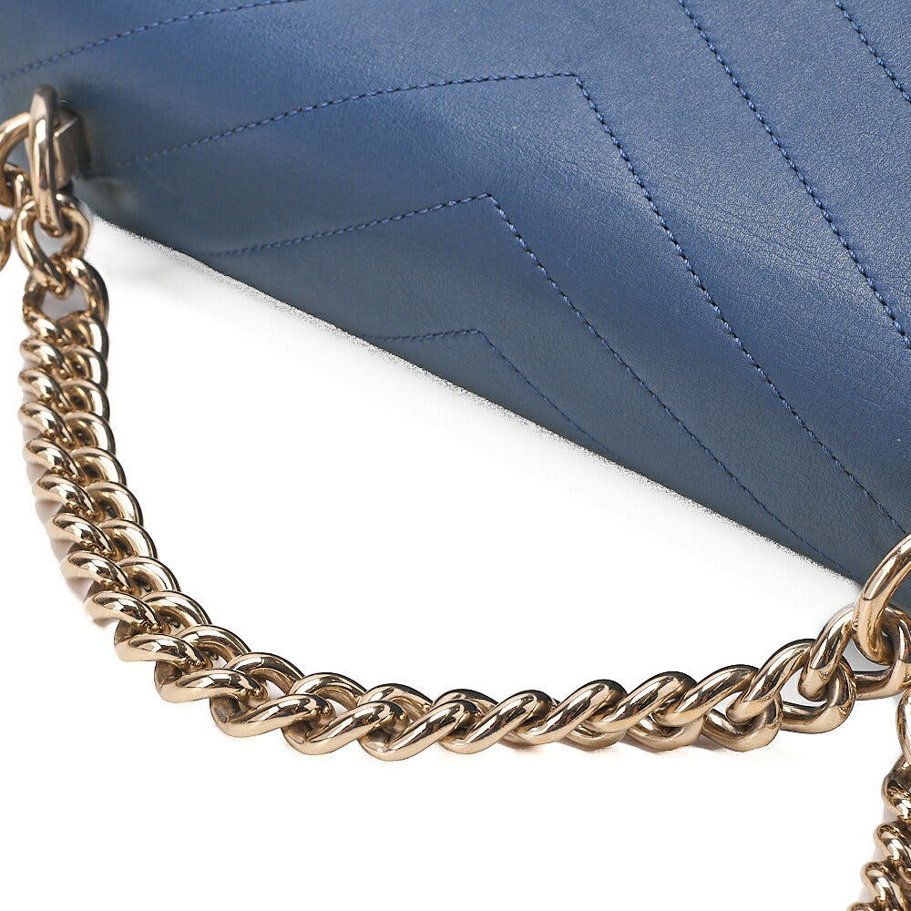 CHANEL Calfskin V-Stitch Turn Lock 2-Way Chain Shoulder Navy Gold-Tone Hardware, Pre-Owned