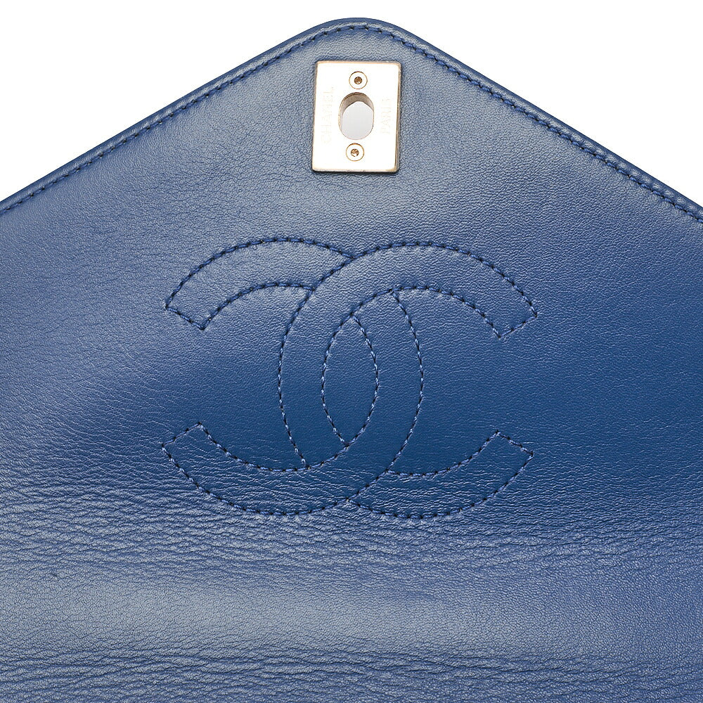 CHANEL Calfskin V-Stitch Turn Lock 2-Way Chain Shoulder Navy Gold-Tone Hardware, Pre-Owned