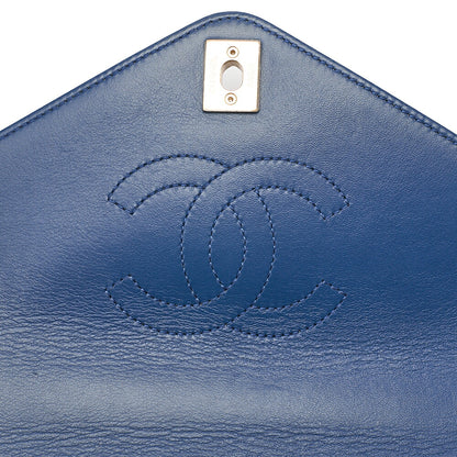 CHANEL Calfskin V-Stitch Turn Lock 2-Way Chain Shoulder Navy Gold-Tone Hardware, Pre-Owned