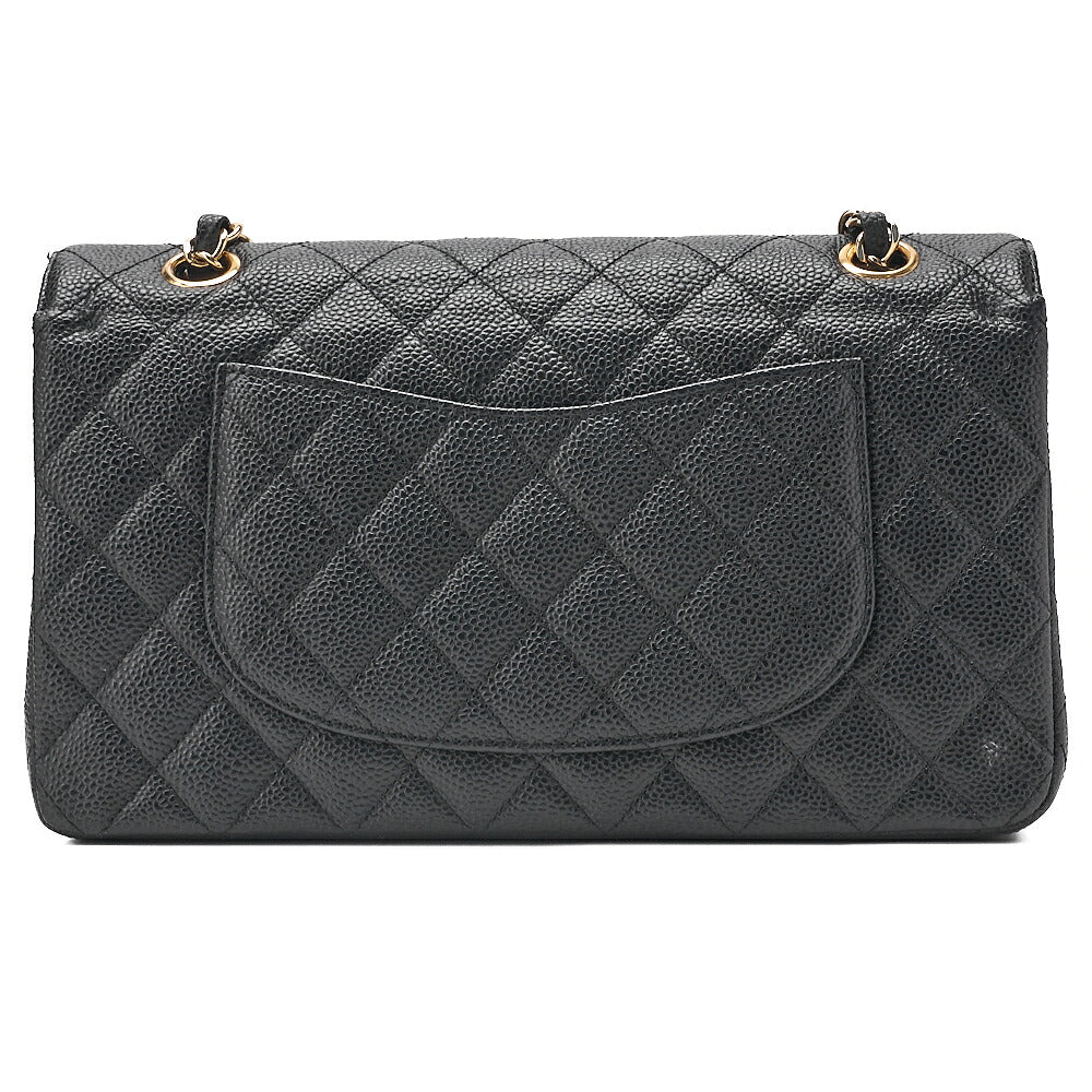 CHANEL Caviar Skin Matelasse 25cm Double Flap Chain Shoulder Black Gold-Tone Hardware, Pre-Owned