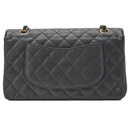 CHANEL Caviar Skin Matelasse 25cm Double Flap Chain Shoulder Black Gold-Tone Hardware, Pre-Owned