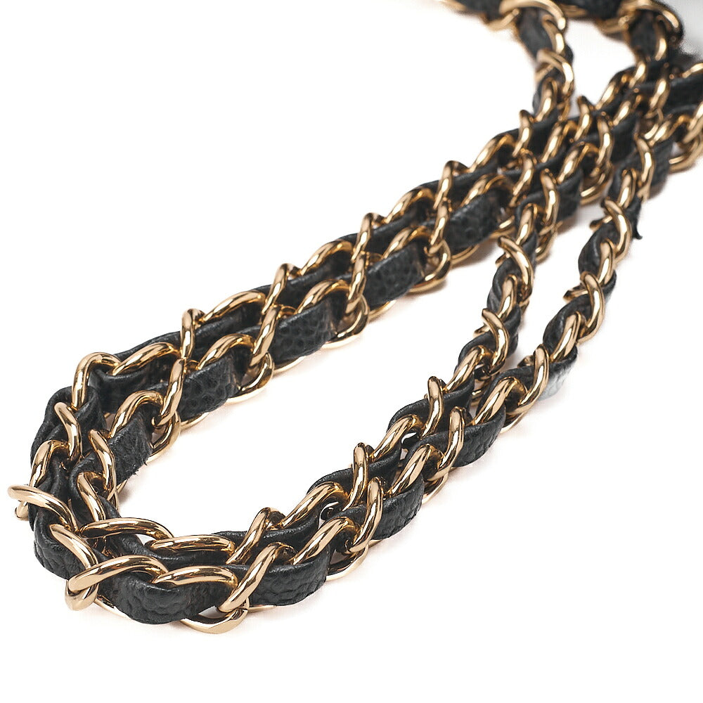 CHANEL Caviar Skin Matelasse 25cm Double Flap Chain Shoulder Black Gold-Tone Hardware, Pre-Owned