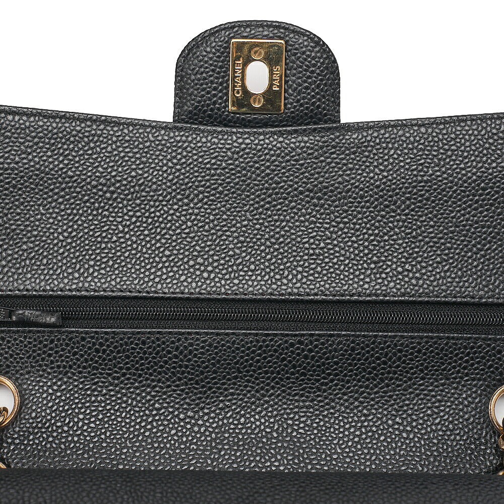 CHANEL Caviar Skin Matelasse 25cm Double Flap Chain Shoulder Black Gold-Tone Hardware, Pre-Owned