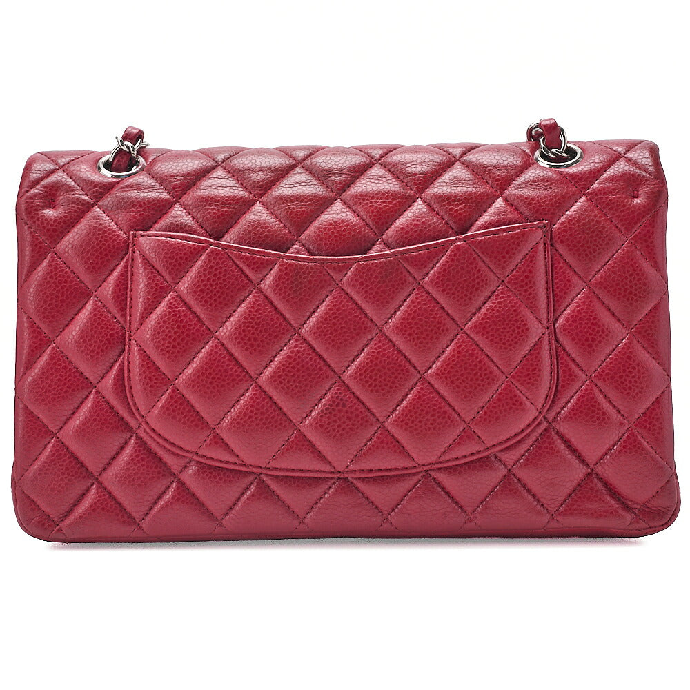CHANEL Shoulder Bag Matelasse Double Flap 25cm Chain Shoulder Caviar Skin Red Silver-Tone Hardware, Pre-Owned