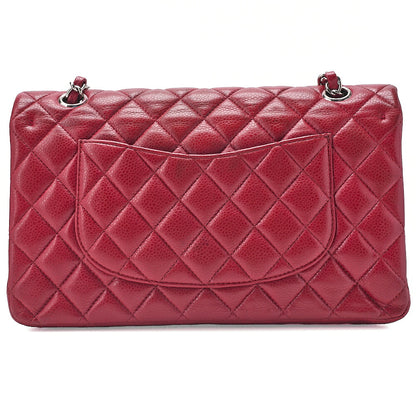 CHANEL Shoulder Bag Matelasse Double Flap 25cm Chain Shoulder Caviar Skin Red Silver-Tone Hardware, Pre-Owned
