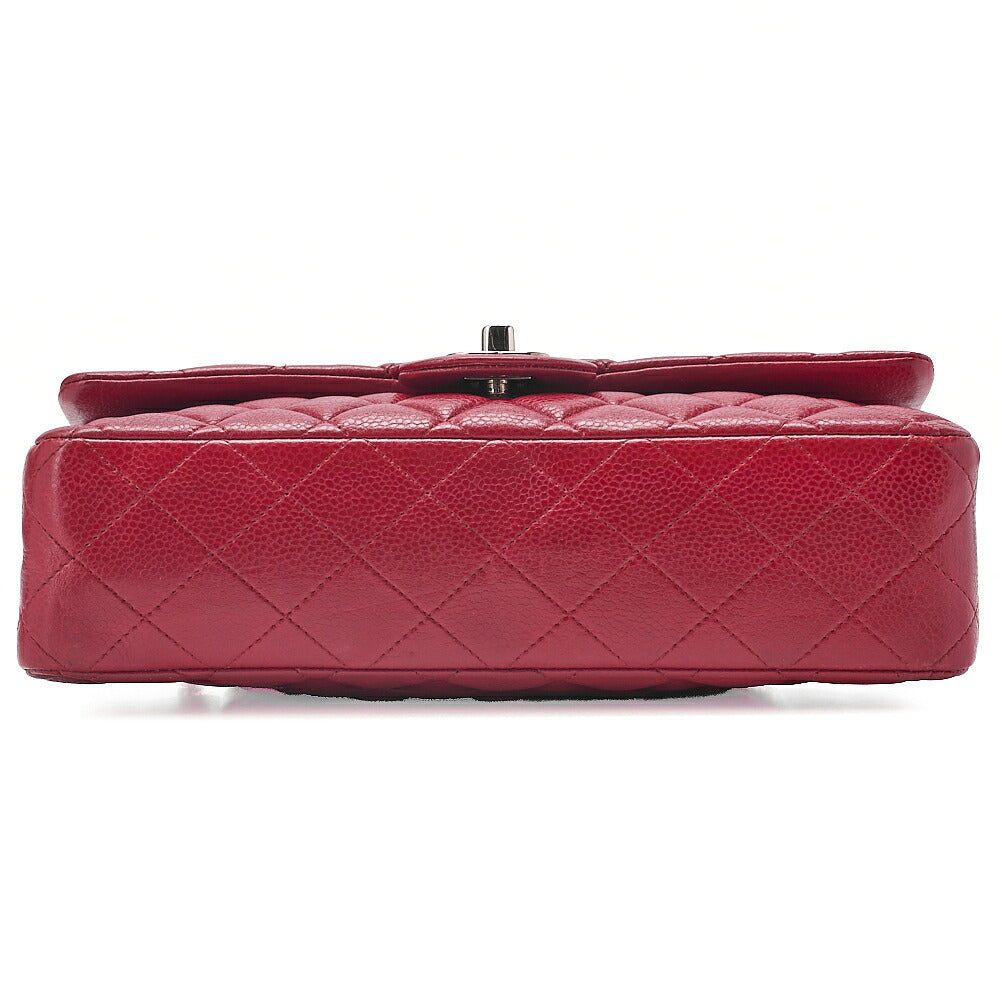 CHANEL Shoulder Bag Matelasse Double Flap 25cm Chain Shoulder Caviar Skin Red Silver-Tone Hardware, Pre-Owned