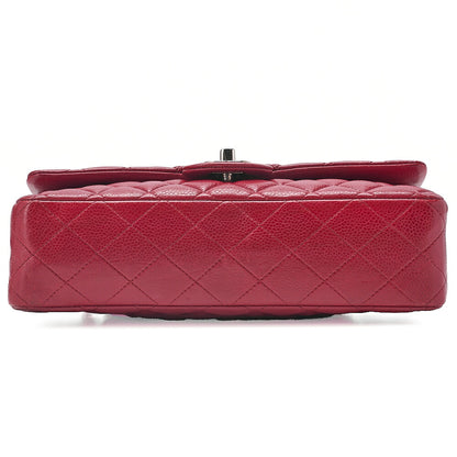 CHANEL Shoulder Bag Matelasse Double Flap 25cm Chain Shoulder Caviar Skin Red Silver-Tone Hardware, Pre-Owned