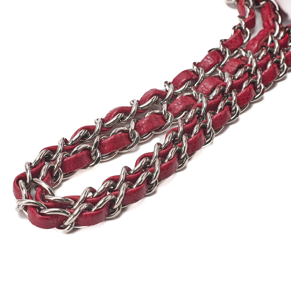 CHANEL Shoulder Bag Matelasse Double Flap 25cm Chain Shoulder Caviar Skin Red Silver-Tone Hardware, Pre-Owned
