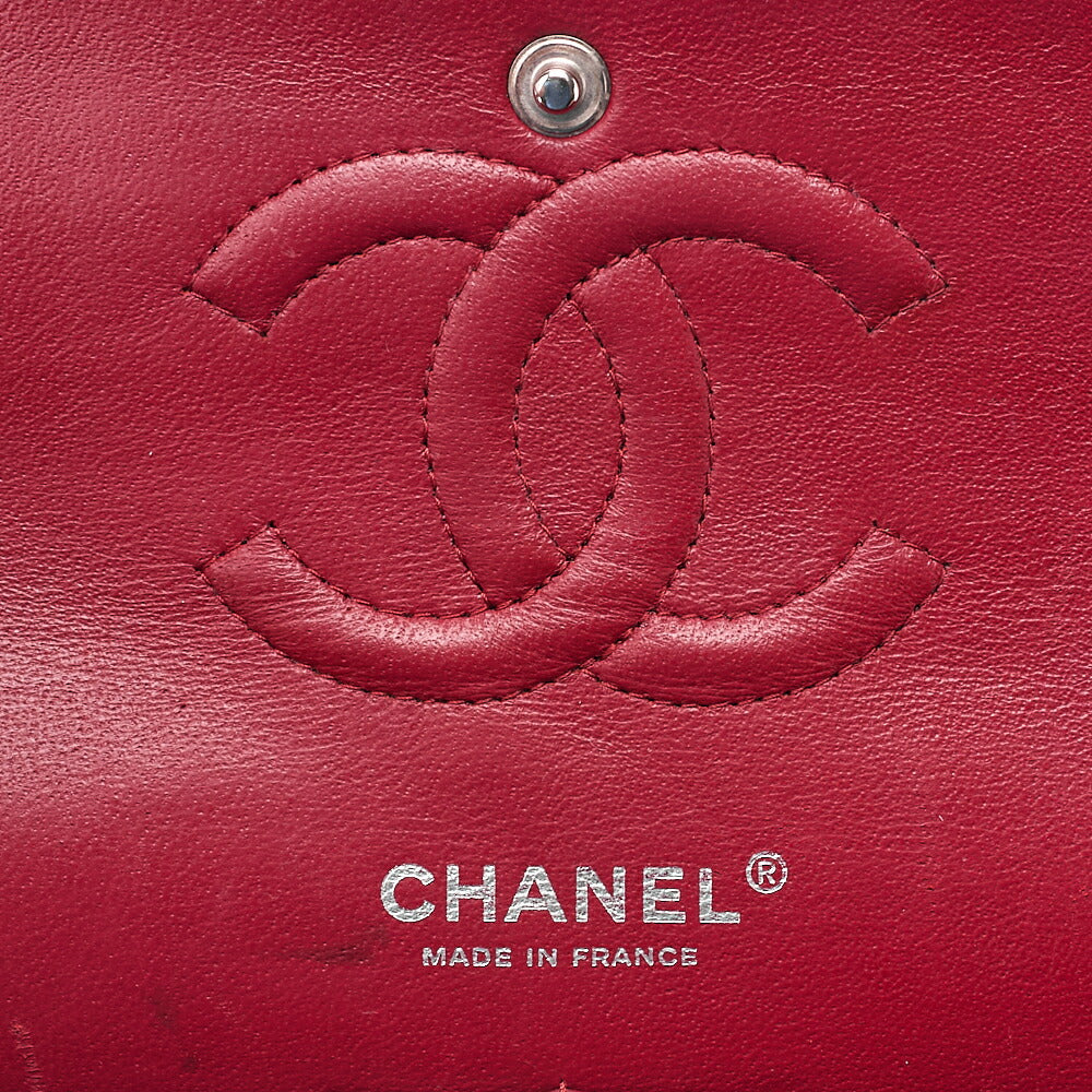 CHANEL Shoulder Bag Matelasse Double Flap 25cm Chain Shoulder Caviar Skin Red Silver-Tone Hardware, Pre-Owned