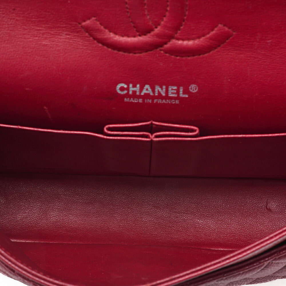 CHANEL Shoulder Bag Matelasse Double Flap 25cm Chain Shoulder Caviar Skin Red Silver-Tone Hardware, Pre-Owned