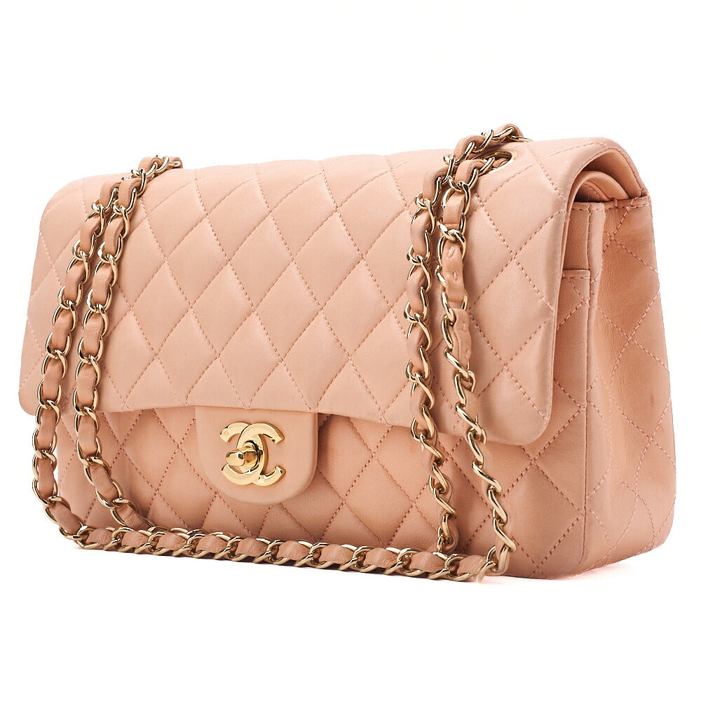 CHANEL Chain Shoulder Bag Matelasse Double Flap 25 Turn Lock Lambskin Salmon Pink Gold-Tone Hardware, Pre-Owned