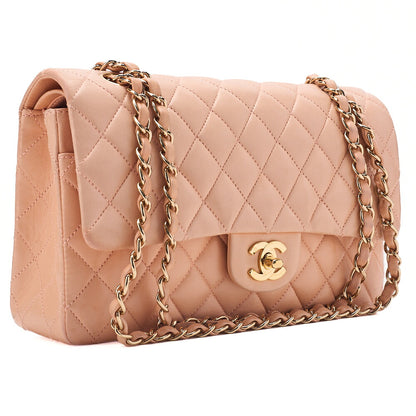 CHANEL Chain Shoulder Bag Matelasse Double Flap 25 Turn Lock Lambskin Salmon Pink Gold-Tone Hardware, Pre-Owned