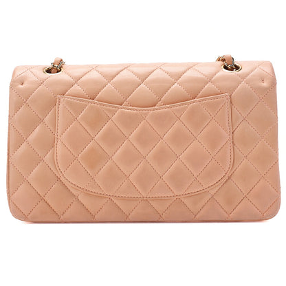 CHANEL Chain Shoulder Bag Matelasse Double Flap 25 Turn Lock Lambskin Salmon Pink Gold-Tone Hardware, Pre-Owned