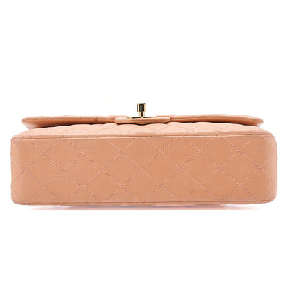 CHANEL Chain Shoulder Bag Matelasse Double Flap 25 Turn Lock Lambskin Salmon Pink Gold-Tone Hardware, Pre-Owned