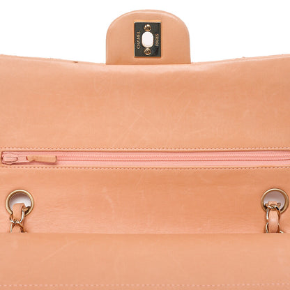 CHANEL Chain Shoulder Bag Matelasse Double Flap 25 Turn Lock Lambskin Salmon Pink Gold-Tone Hardware, Pre-Owned
