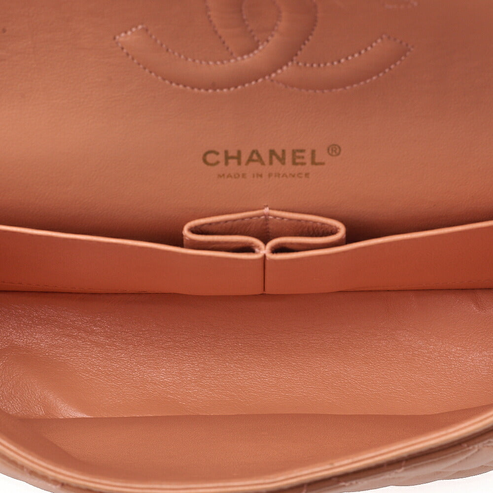 CHANEL Chain Shoulder Bag Matelasse Double Flap 25 Turn Lock Lambskin Salmon Pink Gold-Tone Hardware, Pre-Owned