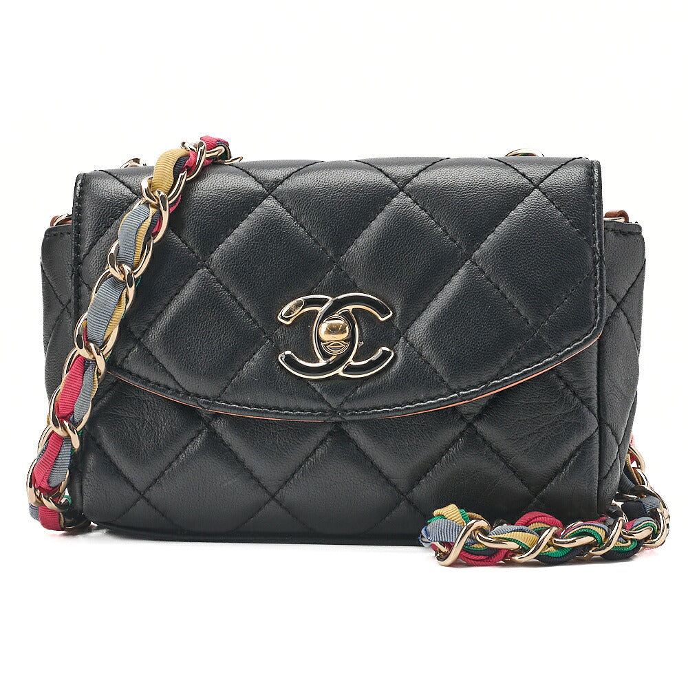 CHANEL Chain Shoulder Bag Mini Matelasse Single Flap Lambskin X Jersey Black Bicolor Shoulder Gold-Tone Hardware, Pre-Owned