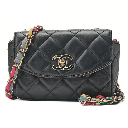 CHANEL Chain Shoulder Bag Mini Matelasse Single Flap Lambskin X Jersey Black Bicolor Shoulder Gold-Tone Hardware, Pre-Owned