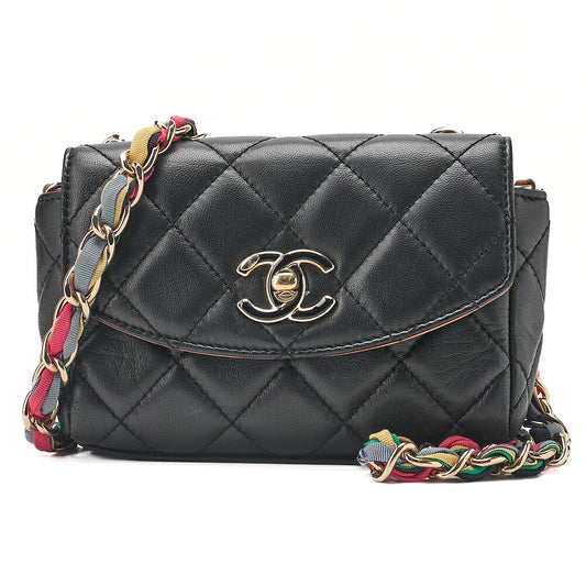CHANEL Chain Shoulder Bag Mini Matelasse Single Flap Lambskin X Jersey Black Bicolor Shoulder Gold-Tone Hardware, Pre-Owned