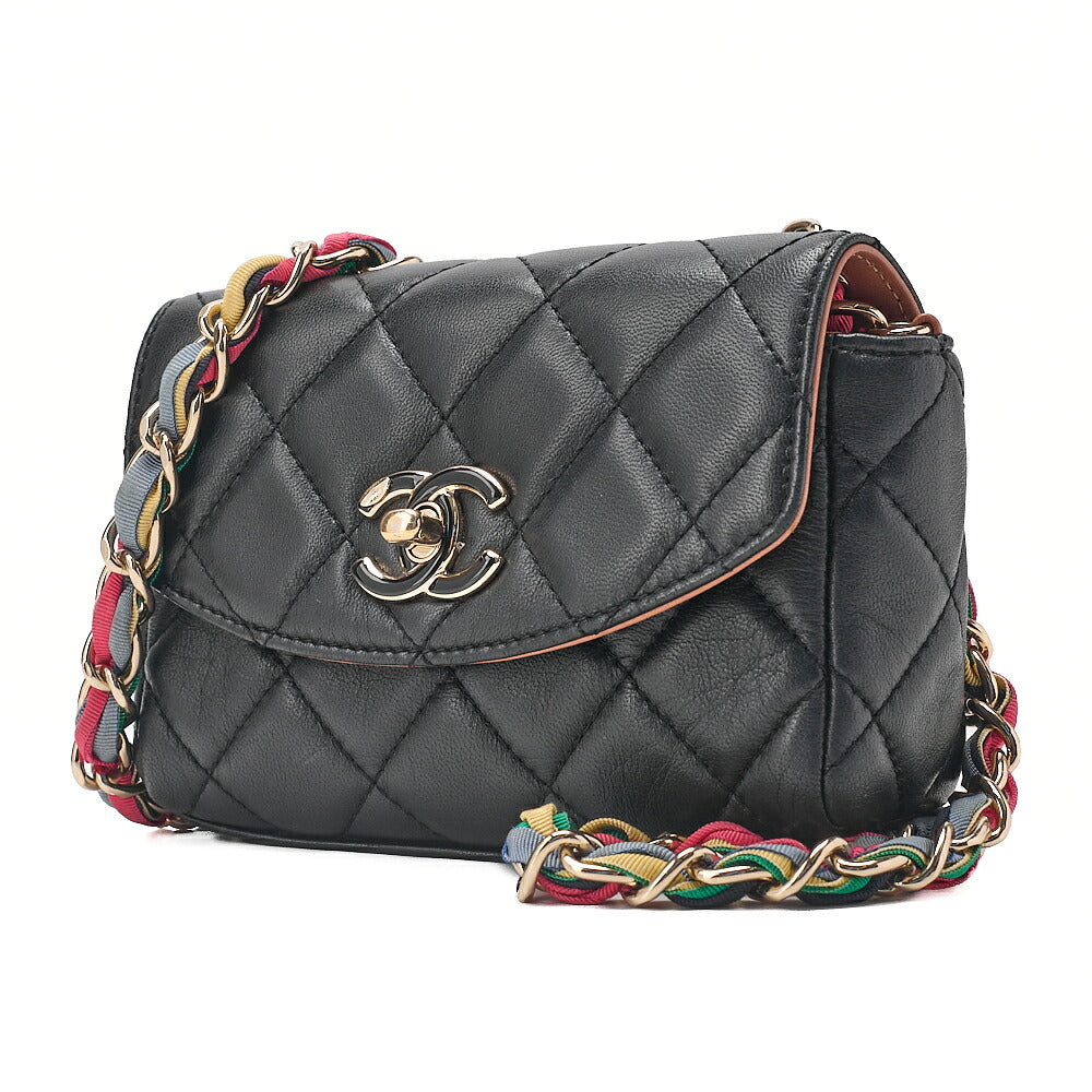 CHANEL Chain Shoulder Bag Mini Matelasse Single Flap Lambskin X Jersey Black Bicolor Shoulder Gold-Tone Hardware, Pre-Owned