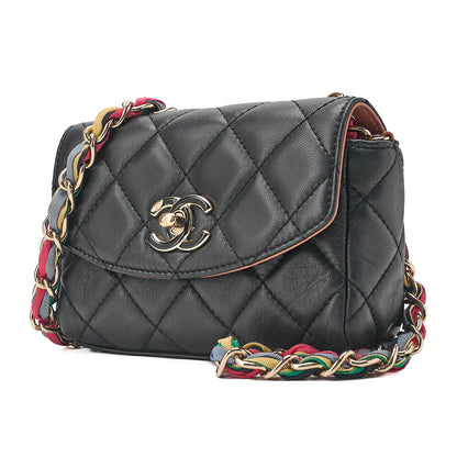 CHANEL Chain Shoulder Bag Mini Matelasse Single Flap Lambskin X Jersey Black Bicolor Shoulder Gold-Tone Hardware, Pre-Owned